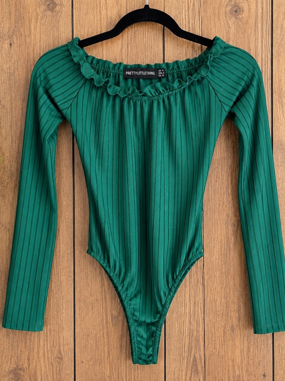 PrettyLittleThing US 0 Emerald Green Bodysuit Y2K Going Out Glam Contemporary